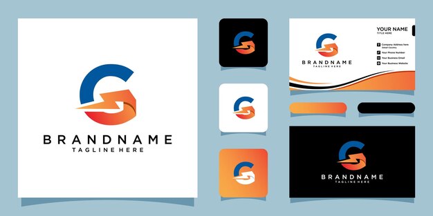 G 문자 벡터 로고 디자인입니다. 명함 디자인 번개 아이콘 개념 Premium 벡터