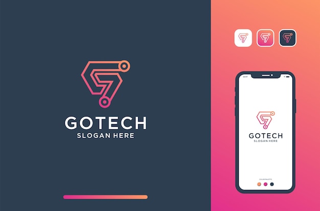 Vector g logo design in line tech style