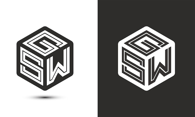 G S W letter logo ontwerp met illustrator kubus logo vector logo moderne alfabet lettertype overlapping stijl Premium Business logo icoon Witte kleur op zwarte achtergrond