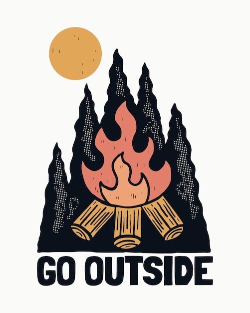 Ga buiten vreugdevuur natuur camping ontwerp voor badge sticker patch t-shirt vector ontwerp