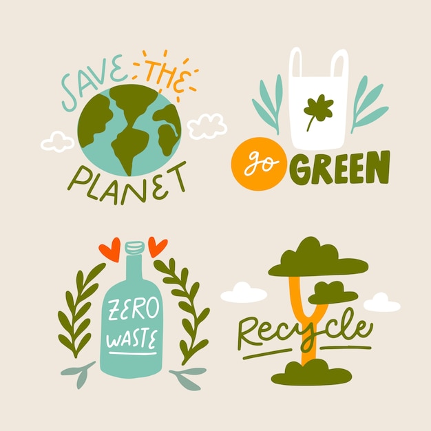 Vector ga groen en bespaar ecologiebadges