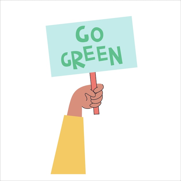 Vector ga groen handen met recycling teken planeet eco protest eco vriendelijke poster