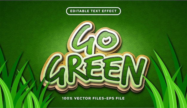 Ga groen teksteffect, bewerkbare cartoon en bostekststijl Premium Vector