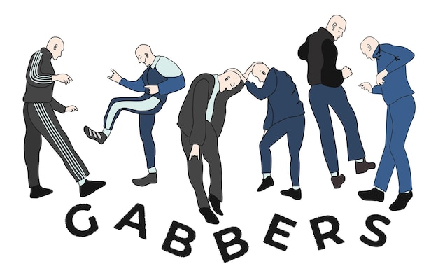 Gabbers dansen hakkuh dans Gabba-stijl Heren met geschoren hoofd in joggingbroek en sneakers