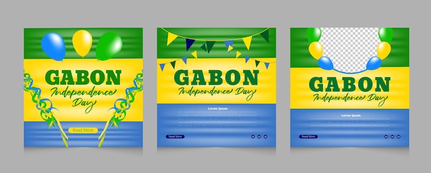 День независимости габона с красочной лентой и геометрическим дизайном шаблона поста в социальных сетях