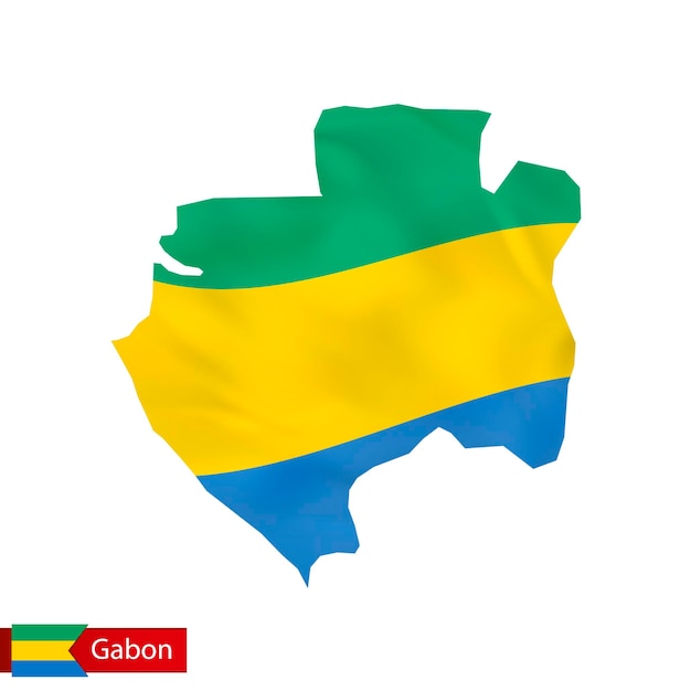 Gabon kaart met wapperende vlag van land