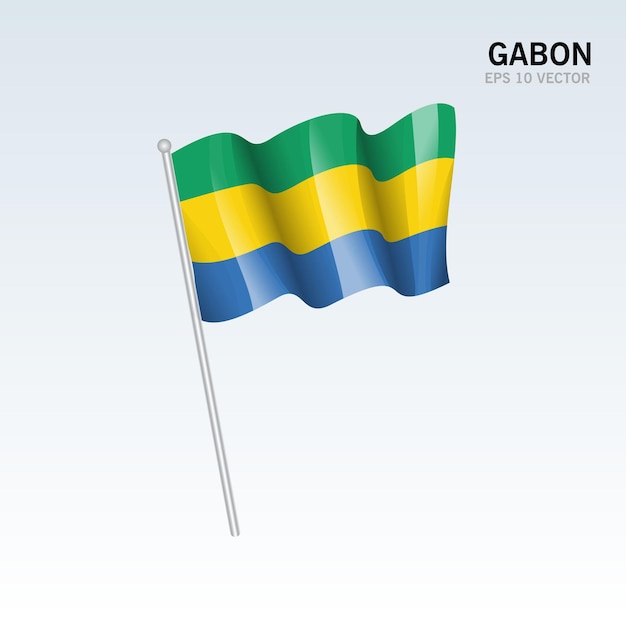 Gabon waving flag isolated on gray 