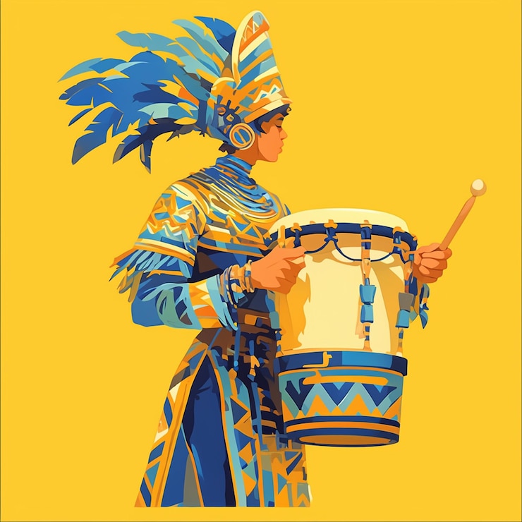Vector gabonese man in traditional drummers costume