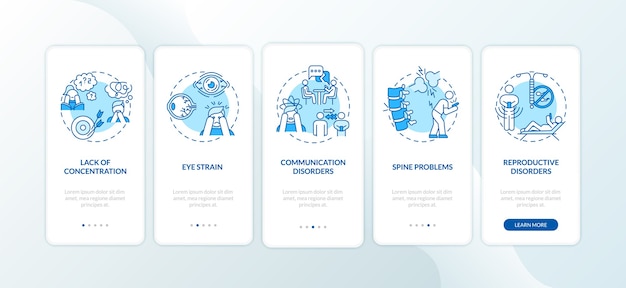 Sintomi di dipendenza da gadget onboarding schermata della pagina dell'app mobile con concetti