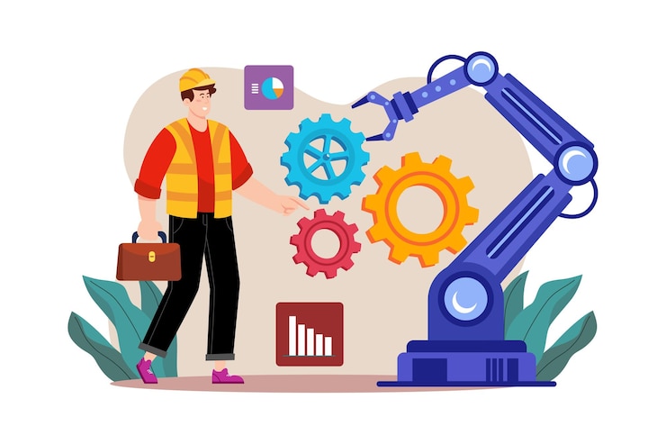 Vector gadget production automation illustration concept on white background