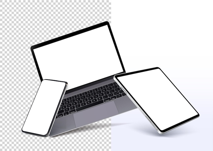 Vector gadget realistic layouts smartphone tablet laptop with a blank screen for your design layouts of electronic devices in the rotated position stock vector illustration