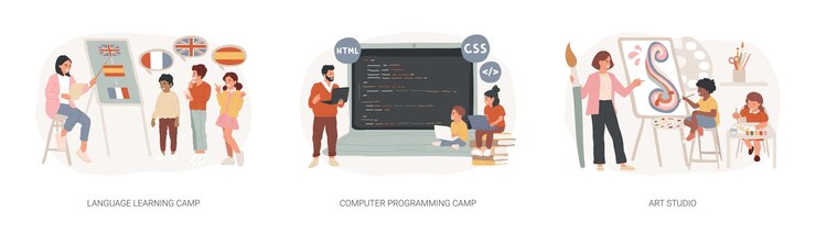Vector gain knowledge and skills isolated concept vector illustration set