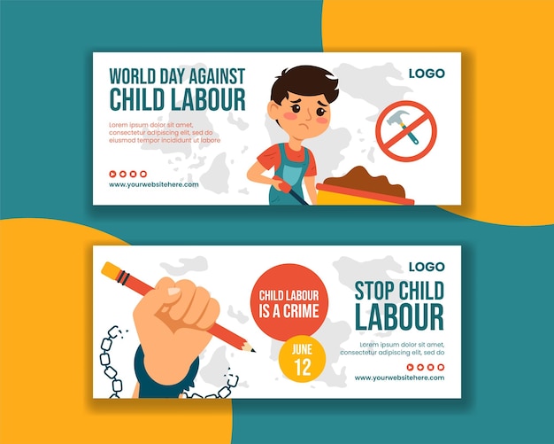 gainst Child Labour Horizontal Banner Flat Cartoon Hand Drawn Templates Background Illustration