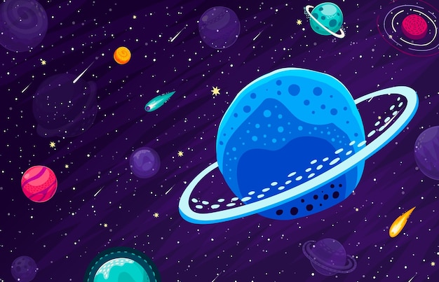 Galactisch ruimtelandschap met planeten sterren kometen