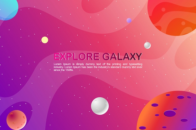 Galaxy background with colorful planet flat design and text template