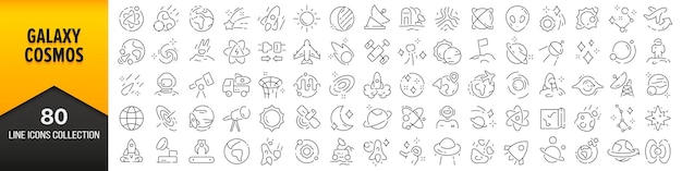 Galaxy en kosmos lijn iconen collectie grote ui icon set in een plat ontwerp dunne omtrek iconen pack vector illustratie eps10