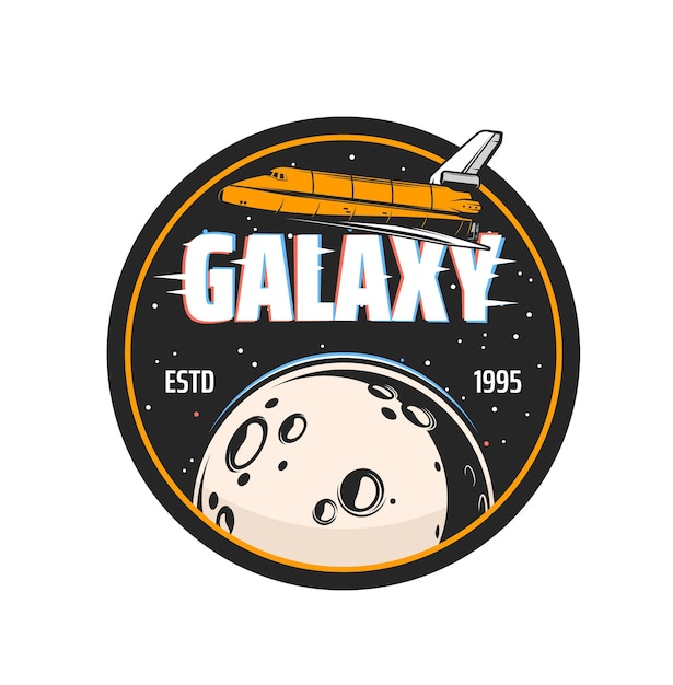 Vector galaxy explore spaceship icon with glitch effect