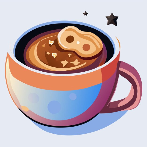 Вектор Галактика внутри чашки чая, нарисованная вручную концепция иконки мультяшной наклейки, изолированная иллюстрация