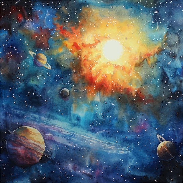 Vector galaxy painting watercolour vector illustration for background