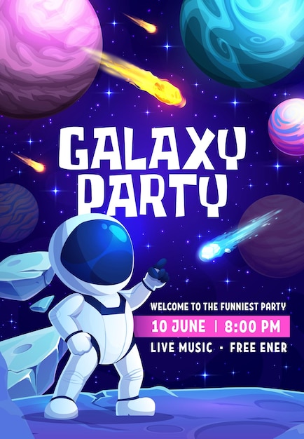 Galaxy party flyer astronaut en ruimtelandschap