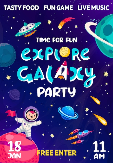 Galaxy party ruimte vlieger kind astronaut en raket