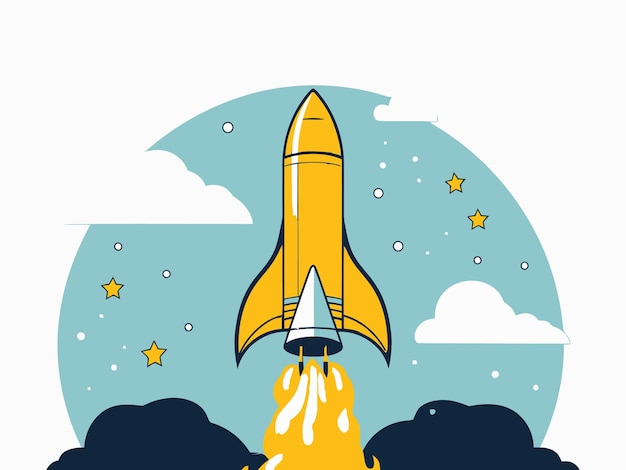 Vector galaxy space rocket launch illustratie achtergrond met stoom