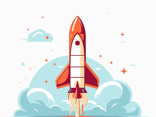 Galaxy space rocket launch illustration background with steam