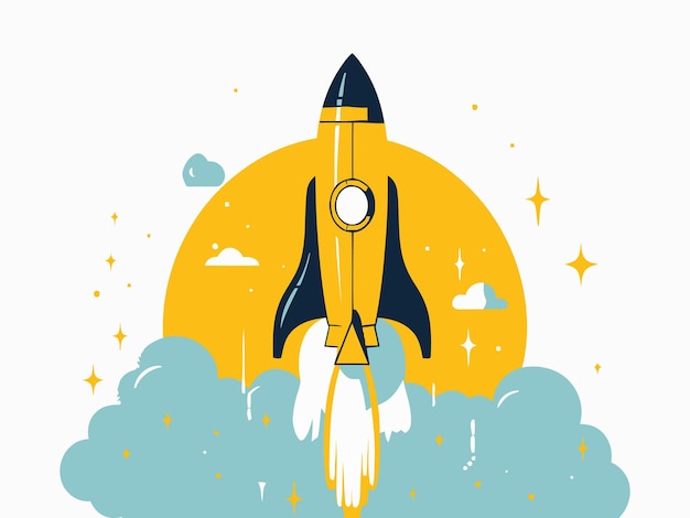 galaxy space Rocket launch illustration background with steam