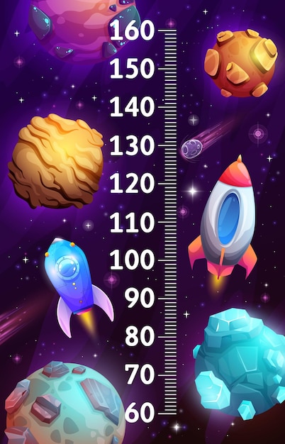 Galaxy space rockets planets on kids height chart