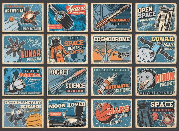 Galaxy, spaceship and outer space vintage posters