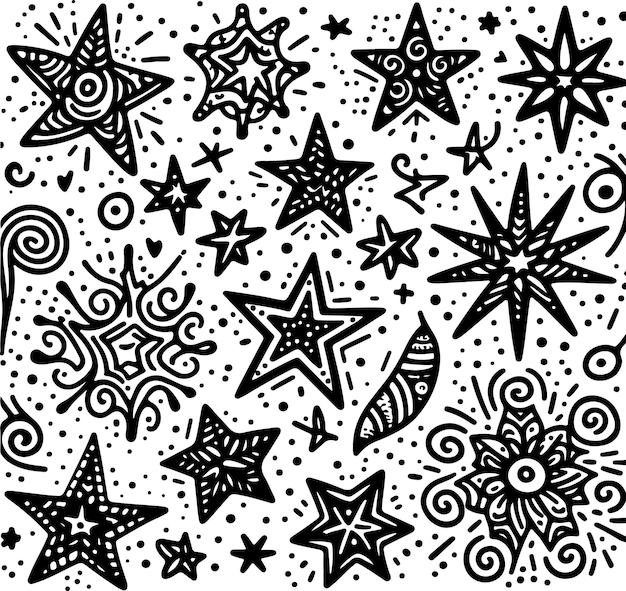 Galaxy stars and planets vector black outline illustration