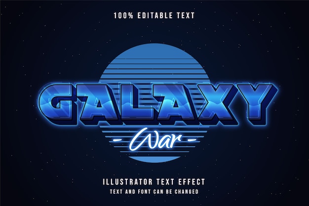 Galaxy war, 3d bewerkbaar teksteffect blauwe gradatie paarse 80s neon tekststijl