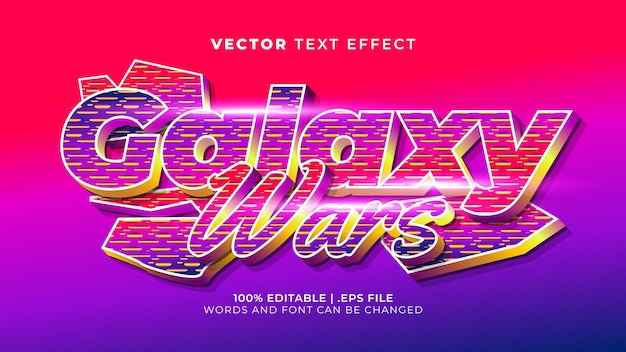 Vettore galaxy wars star 3d modello di stile effetto di testo modificabile