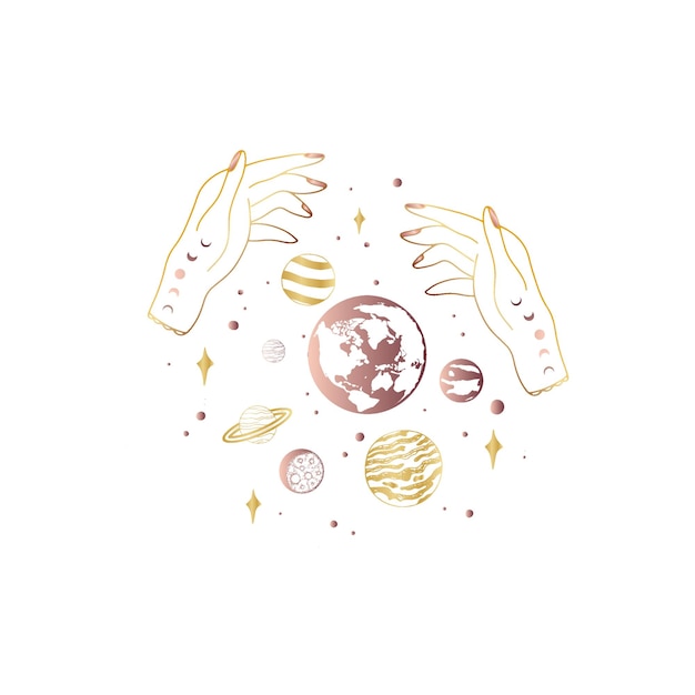 Vector galaxy within grasp of hand magical illustration design