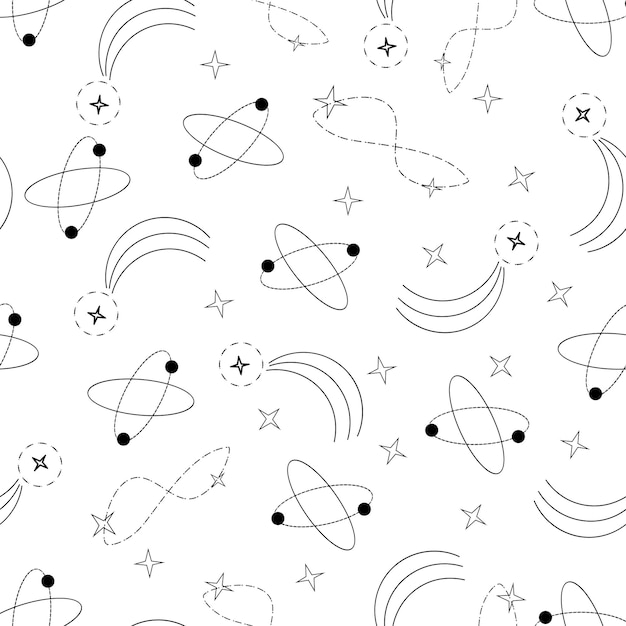 Galaxy y2k aesthetic minimalist outline graphic seamless pattern