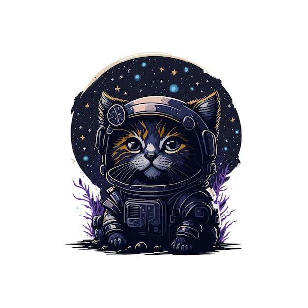 A galaxythemed t shirt design featuring a cute cat wearing a safety helmet