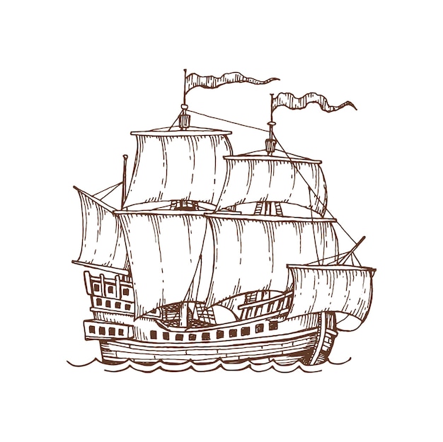 Vector galleon sailing ship warship vintage brigantine