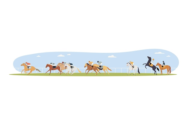 Vector galloping race horses in racing competition vector illustration