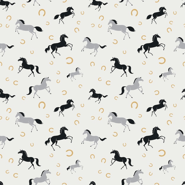 Galloping wild horses seamless vector pattern