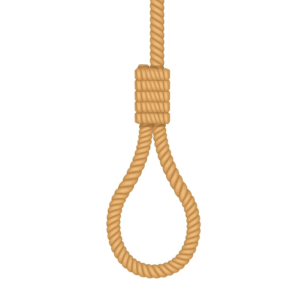 Vector gallows rope loop hanging isolated on white background old rope with hangmans noose vector