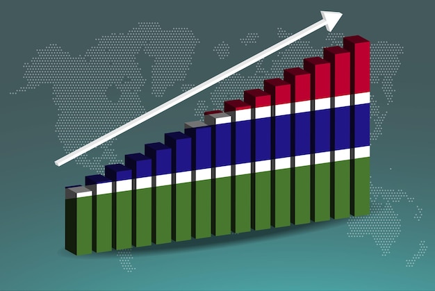 Gambia 3d bar chart graph vector upward rising arrow on data country statistics concept