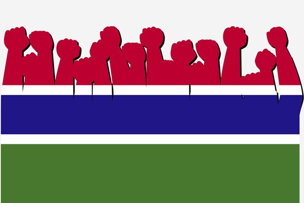 Gambia flag with raised protest hands vector country flag logo Gambia protesting concept