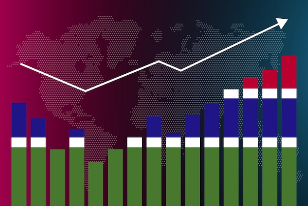 Gambia-staafdiagramgrafiek met ups en downs, stijgende waarden, gambia-landvlag op staafdiagram