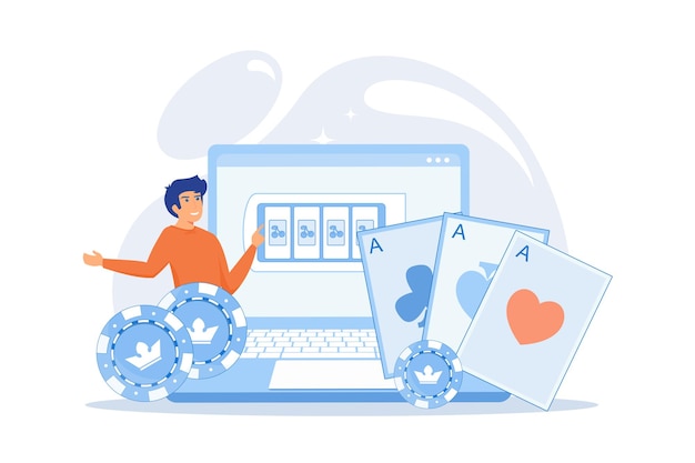 gambler playing online poker guy won in casino risky card game digital gambling virtual tournament