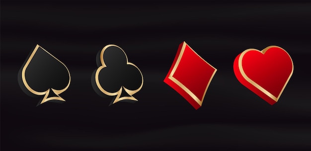 Vector gambling 3d card suits game red symbol of luck in poker