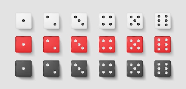 Gambling dices with dots realistic vector illustration set