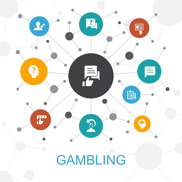 Gambling trendy web concept with icons. Contains such icons as roulette, casino, money, online casino