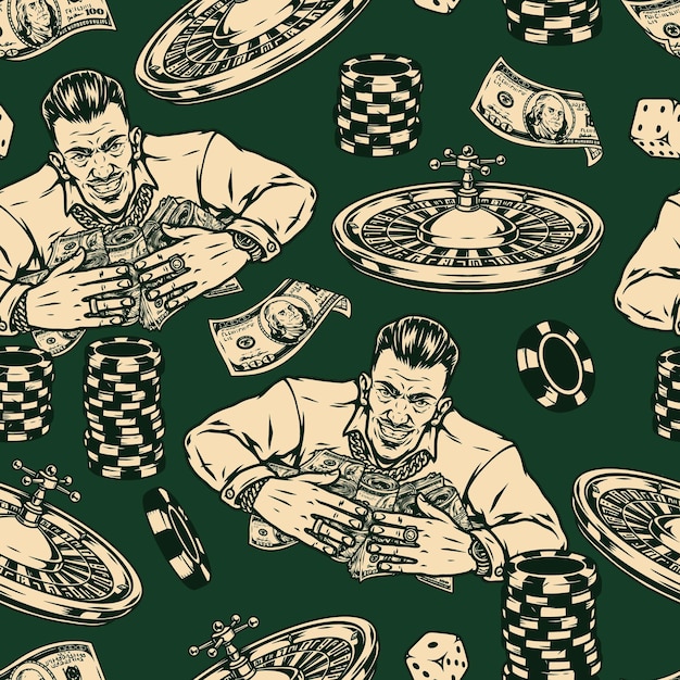 Gambling vintage seamless pattern