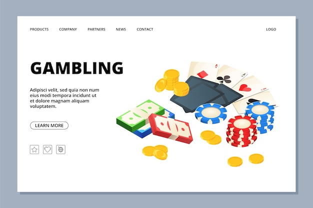 Gambling web page template. Casino landing page. Illustration gambling game web page