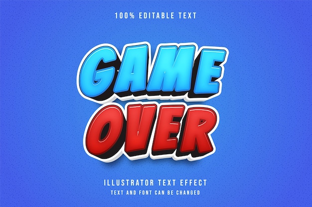 Game over, 3d testo modificabile effetto blu gradazione rosso moderno stile fumetto